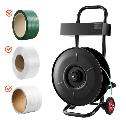 VEVOR Banding Strapping Cart, Fit for PET / PP / Polyester Strapping Coils with 8 inches Core Size, Heavy Duty Strapping Dispenser Equipped with Upgrade Brake System, Built-in Spacious Tray for Tools