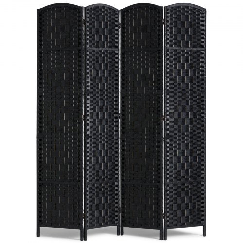 

VEVOR 4 Panel Room Divider Hand-Woven Folding Privacy Screen with Hinges Black