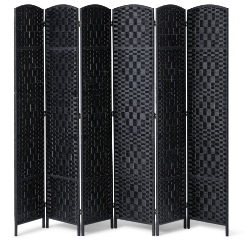 

VEVOR 6 Panel Room Divider Hand-Woven Folding Privacy Screen with Hinges Black