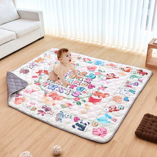 VEVOR Baby Play Mat, Extra Large 71""x79"" Baby Crawling Mat, Non-Slip One-Piece Thickened Soft Baby Mat, Foldable Floor Mat, Waterproof Activity Playmats for Babies Toddlers Infants, Machine Washable