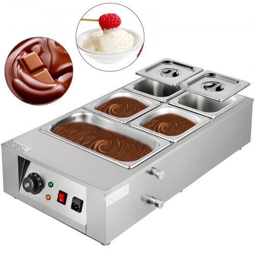 VEVOR 1KW Electric Chocolate Melting Pot Machine 5 Tanks 26.45lbs Capacity Commercial Home Electric Chocolate Heater Electric Chocolate Melter for Bakeries Cafes and Chocolate Fountains (5 Tanks)