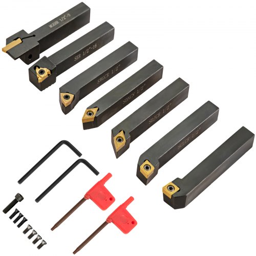 VEVOR Indexable Carbide Lathe Tools, 1/2" Metal Lathe Cutting Tools, 7 Pcs/Set Indexable Lathe Tools, Super-Hard 40cr Lathe Bits