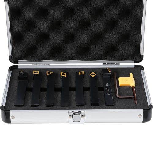 

VEVOR Indexable Carbide Lathe Tools 1/2" Metal Lathe Cutting Tools 7 Pcs/Set Indexable lathe tools Super-Hard 40CR Lathe Bits Carbide Lathe Tool for Lathe Black Compact and Portable