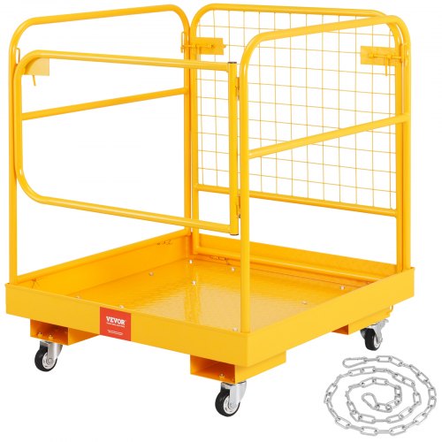 

VEVOR Forklift Safety Cage, 1200 lbs Load Capacity, 36 x 36 inches Folding Forklift Work Platform with Lockable Swivel Wheels, Drain Hole & Device Chain, Holds 1 to 2 Adults, Perfect for Aerial Work