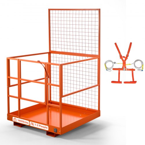 

VEVOR Forklift Safety Cage, 48.2 x 45.2 Inch, Heavy Duty Forklift Man Basket, 1400 lbs Capacity Collapsible Work Platform Lift Basket with Safety Harness & Lock, for Most Aerial Jobs Lifting Loader