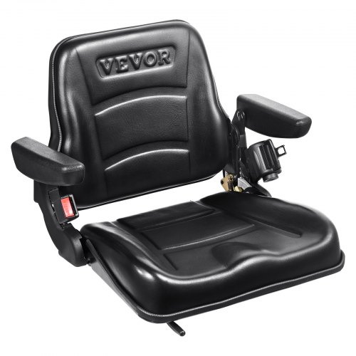 VEVOR Universal Forklift Seat, Fold Down Tractor Seat With Adjustable Angle Back, Micro Switch, Seatbelt And Armrests, 6.3-13.4 Inch Slot Tractor Seat