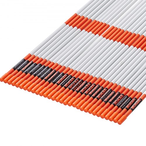 VEVOR Driveway Markers, 30 PCS 48 inch, 0.4 inch Diameter, Orange Fiberglass Poles Snow Stakes with Reflective Tape, 12"" Steel Drill Bit & Protection