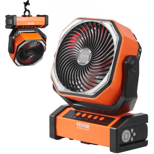 

VEVOR Portable Fan Rechargeable 9 inch, Battery Powered Fan with LED Lantern, 4 Speeds Adjustable & 45°/90°Automatic Swivel & Timer , USB Battery Operated Fans for Travel Bedroom Home Camping Office