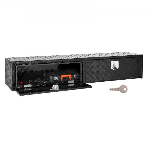 Truck Tool Box Black Aluminum Tread Toolbox 72 x 13 x 16 Inch with Drop Doors