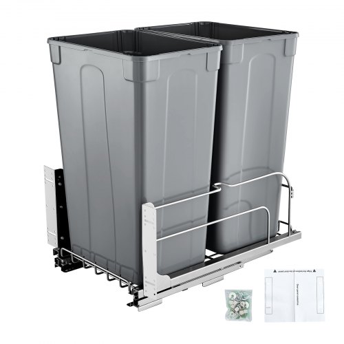 

Double Pullout Waste Container Kitchen Trash Can with Soft Close Grey 50QTx2