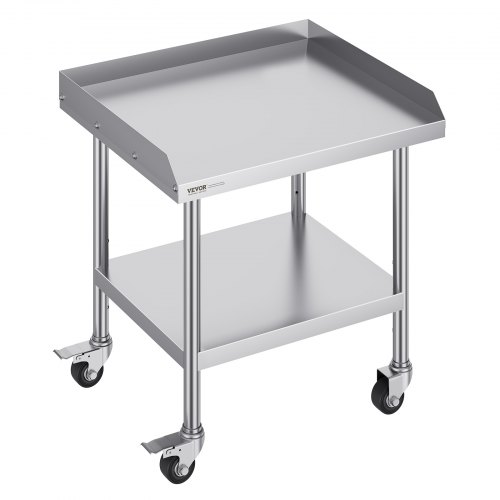 

VEVOR Stainless Steel Work Table, 24 x 28 x 30 Inch Commercial Food Prep Worktable with 4 Wheels, Casters, 3-Sided Backsplash Heavy Duty Prep Worktable, Metal Work Table for Restaurant Home Hotel