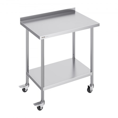 VEVOR 24 x 36 x 40 Inch Stainless Steel Work Table, Commercial Food Prep Worktable with Casters, Heavy Duty Prep Worktable, Metal Work Table with Adju