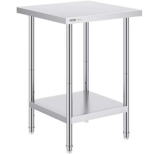 

VEVOR Stainless Steel Prep Table, 24 x 24 x 34 Inch, Heavy Duty Metal Worktable with 3 Adjustable Height Levels, Commercial Workstation for Kitchen Garage Restaurant Backyard