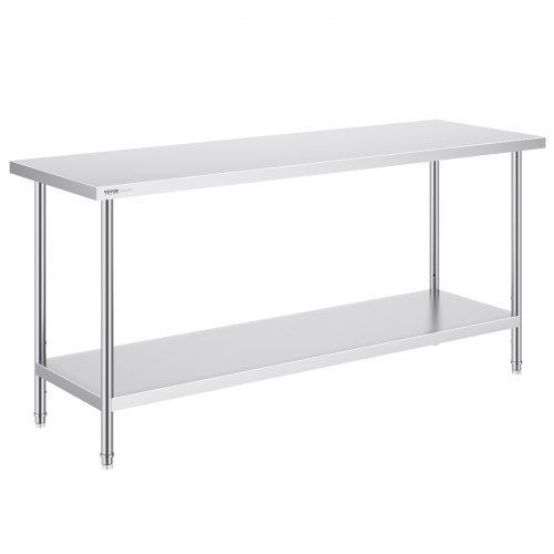 VEVOR Stainless Steel Prep Table, 24 x 72 x 34 Inch, Heavy Duty Metal Worktable with 3 Adjustable Height Levels, Commercial Workstation for Kitchen Garage Restaurant Backyard CFBXGGZTLCWJFVL3YV0