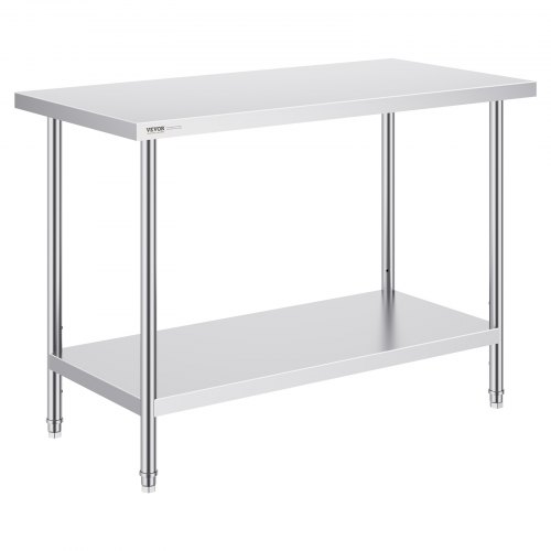

VEVOR Stainless Steel Prep Table, 24 x 48 x 34 Inch, Heavy Duty Metal Worktable with 3 Adjustable Height Levels, Commercial Workstation for Kitchen Garage Restaurant Backyard