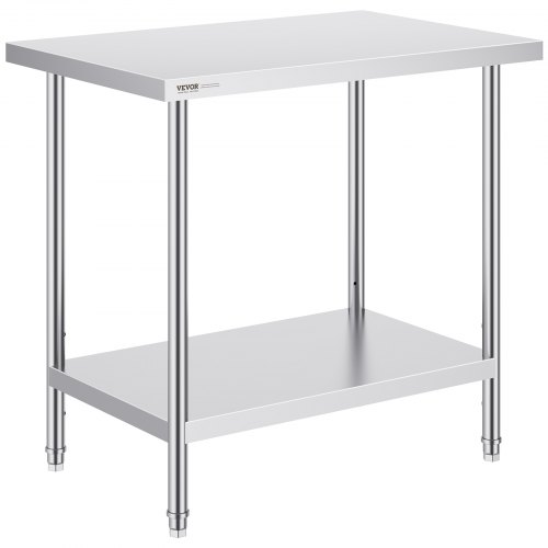 VEVOR Stainless Steel Prep Table, 24 x 36 x 34 Inch, 750 lbs Load Capacity, Heavy Duty Metal Worktable with 3 Adjustable Height Levels, Commercial Wor