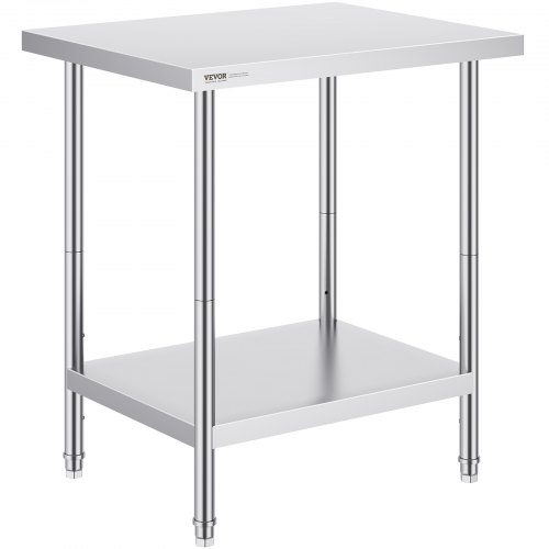 

VEVOR Stainless Steel Prep Table, 24 x 30 x 34 Inch, Heavy Duty Metal Worktable with 3 Adjustable Height Levels, Commercial Workstation for Kitchen Garage Restaurant Backyard