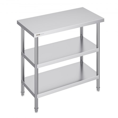 VEVOR Stainless Steel Food Prep Table, 18 x 36 x 34 Inch Commercial Kitchen Worktable, with 2 Adjustable Undershelf, Heavy Duty Prep Table Metal Work Table for BBQ, Kitchen, Home, and Garage CFBXGGZTSCGZKRMMXV0