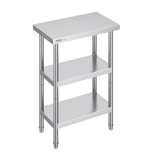 VEVOR Stainless Steel Food Prep Table, 14 x 24 x 34 Inch Commercial Kitchen Worktable, with 2 Adjustable Undershelf, Heavy Duty Prep Table Metal Work
