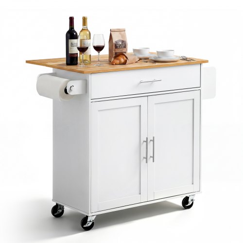 Vevor Kitchen Island Cart With Storage, 42.28 In Wide Mobile Rolling Storage Island On Swivel Wheels, With Drawer, Storage Cabinet, Drop Leaf, Spice R-image