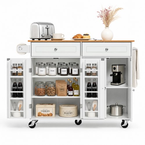 VEVOR Kitchen Island Cart with Storage, 47.64 in Wide Mobile Rolling Storage Island on Swivel Wheels