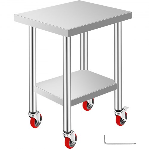 

VEVOR Stainless Steel Work Table 24 x 18 x 34 Inch, 700 LBS Load Capacity with 4 Wheels, 3 Adjustable Height Levels, Heavy Duty Food Prep Worktable for Commercial Kitchen Restaurant, Silver