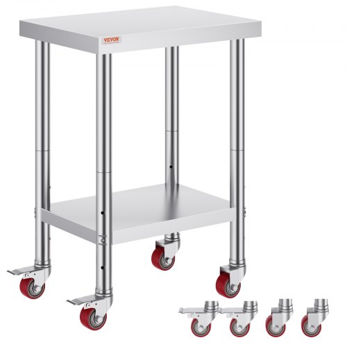 

VEVOR 24 x 18 x 34 Inch Stainless Steel Work Table 3 Stage Adjustable Shelf with 4 Wheels Heavy Duty Commercial Food Prep Worktable with Brake 220 lb Capacity