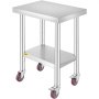 Stainless Steel Work Table 24 x 18 x 34 In 4 Wheels Food Prep Commercial Grade 2 Layers