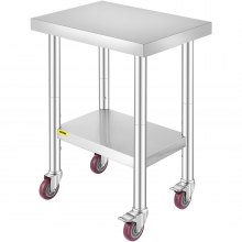 Vevor Rolling Stainless Steel Kitchen Work Table W/ Casters Shelving 61x45cm