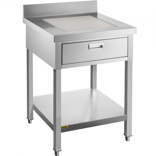VEVOR Stainless Steel Prep Table 24 x 24 in Stainless Steel Table with Drawer Kitchen Table with Undershelf and Backsplash Kitchen Island 440 Lbs Load Capacity for Restaurant, Home and Hotel