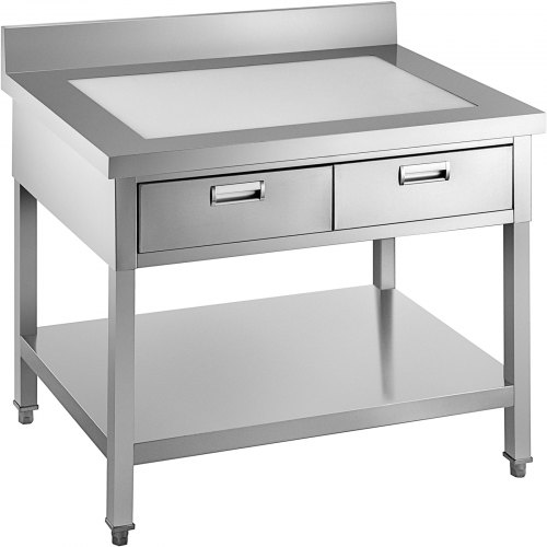 

VEVOR Commercial Worktable Workstation 24 x 36 Inch Commercial Food Prep Worktable with 2 Drawers, Undershelf and Backsplash, 992 lbs Load Stainless Steel Kitchen Island for Restaurant, Home and Hotel