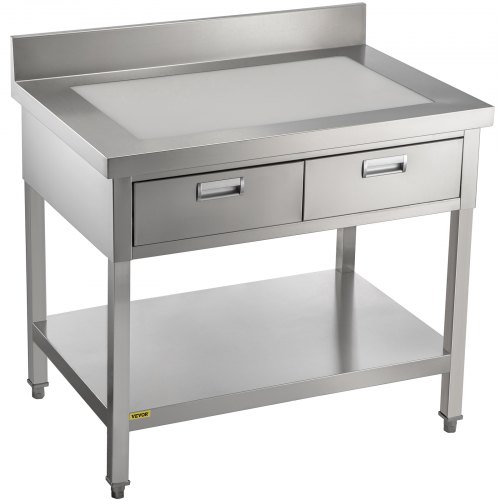 

VEVOR Stainless Steel Work Table 24 x 42 in Commercial Food Prep Worktable with 2 Drawers, Undershelf and Backsplash, 992 lbs Load Stainless Steel Kitchen Island for Restaurant, Home and Hotel