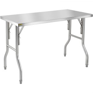Silver Stainless Steel Kitchen Island VEVOR Commercial Worktable Workstation 48 x 24 Inch Folding Commercial Prep Table Heavy-duty Stainless Steel Folding Table with 772 lbs Load Kitchen Work Table 