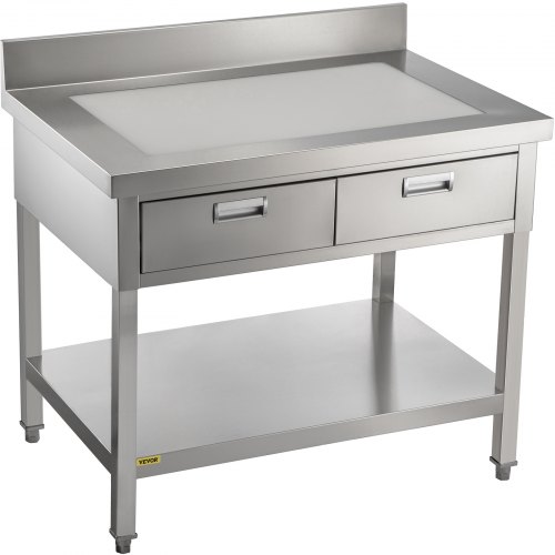 

VEVOR Stainless Steel Work Table 24 x 48 in Commercial Food Prep Worktable with 2 Drawers, Undershelf and Backsplash, 992 lbs Load Stainless Steel Kitchen Island for Restaurant, Home and Hotel