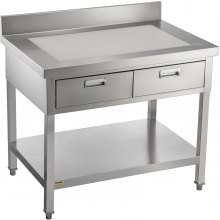 VEVOR Stainless Steel Work Table 24 x 48 in Commercial Food Prep Worktable with 2 Drawers, Undershelf and Backsplash, 992 lbs Load Stainless Steel Kitchen Island for Restaurant, Home and Hotel