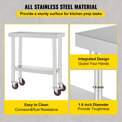 12" x 30" Stainless Steel Kitchen Work Table Kitchen Restaurant /Wheels 