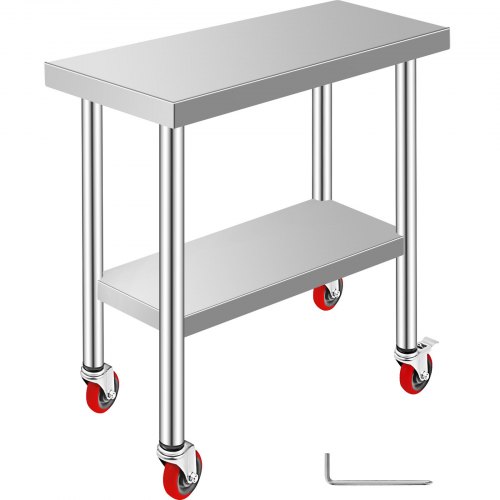 VEVOR Arbeitstisch 762 x 304,8 x 863,6 mm Edelstahl Catering Arbeitstisch etwas 100kg für Belastbarkeit Lebensmittel Zubereitungstisch Gewerbliche Arbeitstisch für Küche Bar Restaurantar 4 verstellbare Füße