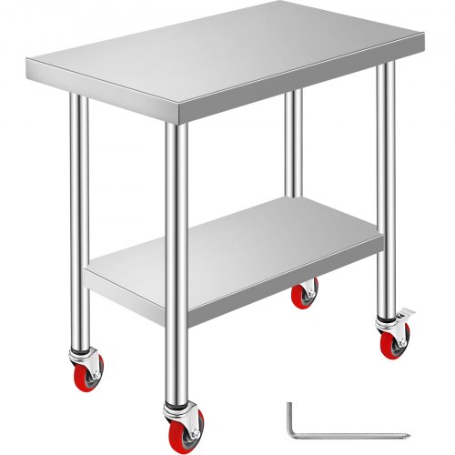 VEVOR Arbeitstisch 762 x457,2 x 863,6 mm Edelstahl Catering Arbeitstisch etwas 150kg für Belastbarkeit Lebensmittel Zubereitungstisch Gewerbliche Arbeitstisch für Küche Bar Restaurantar 4 verstellbare Füße