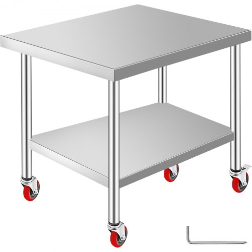 VEVOR Arbeitstisch 91 x 76 x 82 cm Edelstahl Catering Arbeitstisch etwa 160 kg für Belastbarkeit Lebensmittel Zubereitungstisch Gewerbliche Arbeitstisch für Küche Bar Restaurantar 4 verstellbare Füße