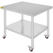 Stainless Steel Work Table 30 x 36 x 34 In w/ Wheel Food Prep Commercial Grade 2 Layers