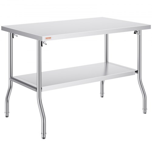 VEVOR Commercial Worktable Workstation 48x30 Inch Folding Commercial Prep Table, Double-Shelf Stainless Steel Folding Table, Kitchen Work Table with 7