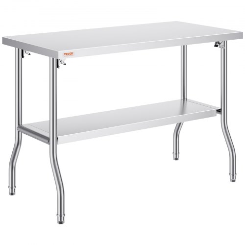VEVOR Commercial Worktable Workstation 48 x 24 Inch Folding Commercial Prep Table, Heavy-duty Stainless Steel Folding Table with 300 lbs Load, Kitchen