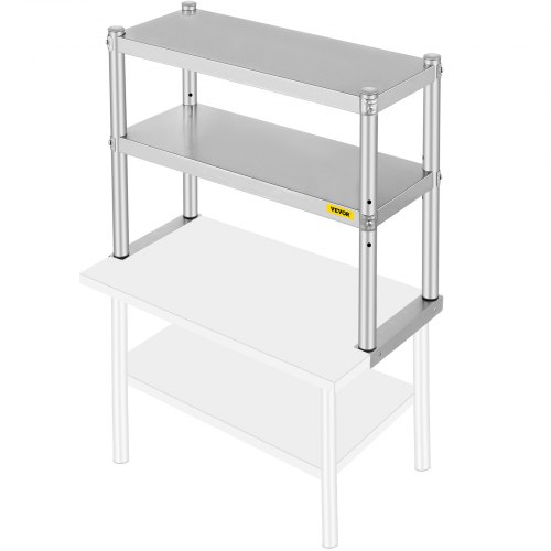 Stainless Steel 12" x 36" Table Mounted Adjustable Double Overshelf 