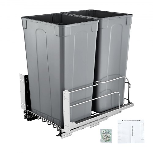 

VEVOR Double Pullout Waste Container Kitchen Trash Can Soft Close Grey 50QTx2