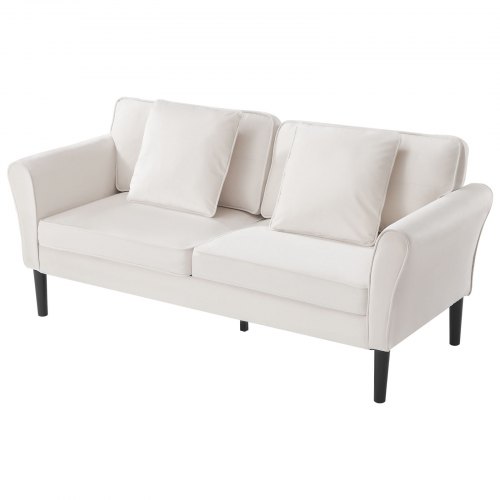 VEVOR Loveseat Sofa 176 cm Velvet Fabric 2-Seats Couch with Sinuous Spring White