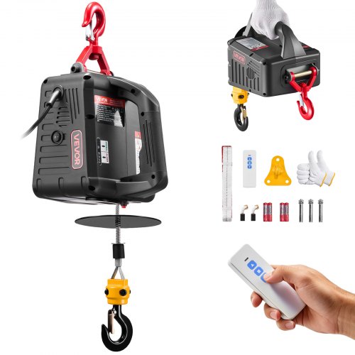 VEVOR 2-in-1 Electric Hoist Winch, 1100 lbs Capacity, 1500W Portable Power Winch Crane, 25 ft Lifting Height, 16.4 ft/min with Manual and Wireless Rem
