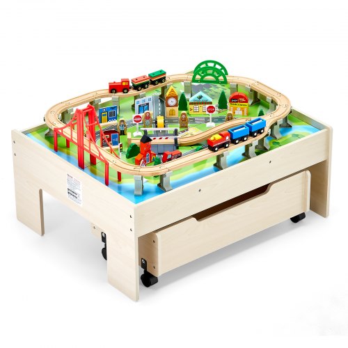 

VEVOR Train Table 100 PCS Wooden Kids Activity Table with Rolling Storage Drawer