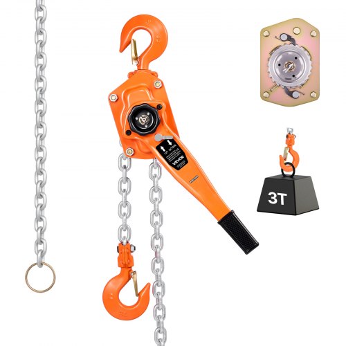 VEVOR Manual Lever Chain Hoist, 3T 6600LBS Capacity Heavy Duty Come Along, 10FT Lift G80 Alloy Steel Chain With Dual Pawl Mechanical Brake,360°Rotatin