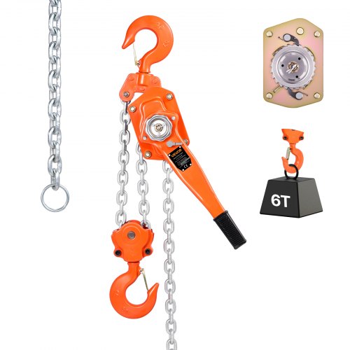 VEVOR Manual Lever Chain Hoist, 6T 13200LBS Capacity Heavy Duty Come Along, 20FT Lift G80 Alloy Steel Chain With Dual Pawl Mechanical Brake,360°Rotati