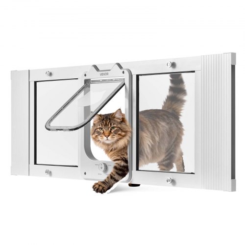 

VEVOR Cat Door for Window, Adjustable to Fit Window Width 35"-40", 4 Secure Lock Modes, Aluminum Frame and High-Transparency Glass, Magnetic Closure, Weatherproof Quick-Fit Pet Door for Cats, White